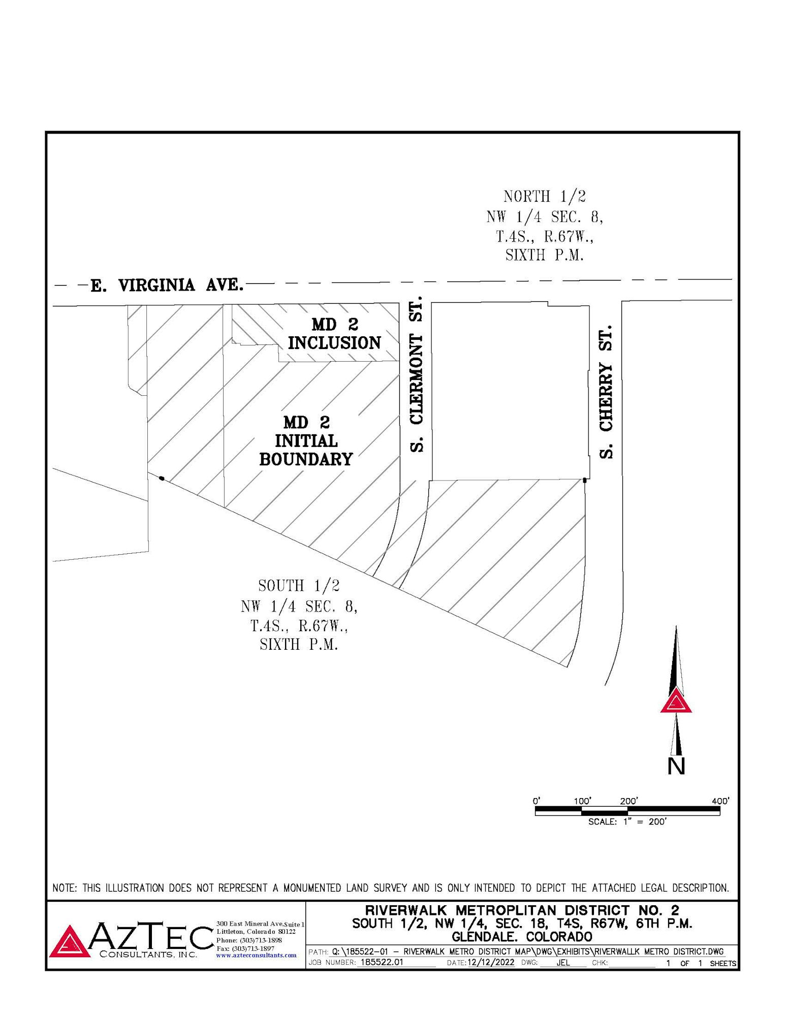 Map of the District, which is generally located south of East Virginia Avenue, and west of South Cherry Street, in the City of Glendale, Arapahoe County, Colorado