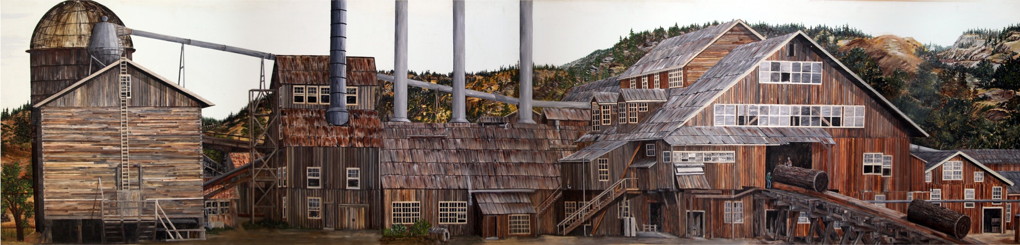 Panoramic picture of Westside Flume & Lumber Company Mill, built in 1898 in Tuolumne Township