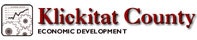 Logo of Klickitat County Economic Development with chart and gear symbols.