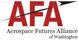 Logo with red letters "AFA" and text "Aerospace Futures Alliance of Washington" with an arrow design.