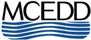 The image shows the text "MCEDD" above a stylized design of blue waves.
