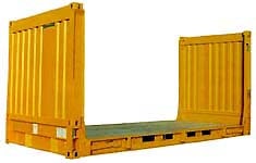 A yellow collapsible shipping container with open sides.