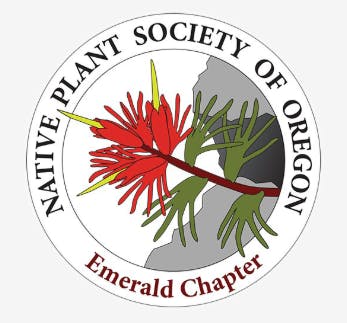 Logo: Native Plant Society of Oregon, Emerald Chapter, with a red flower illustration.