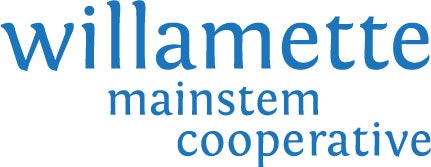 The image displays the text "willamette mainstem cooperative" in blue font.