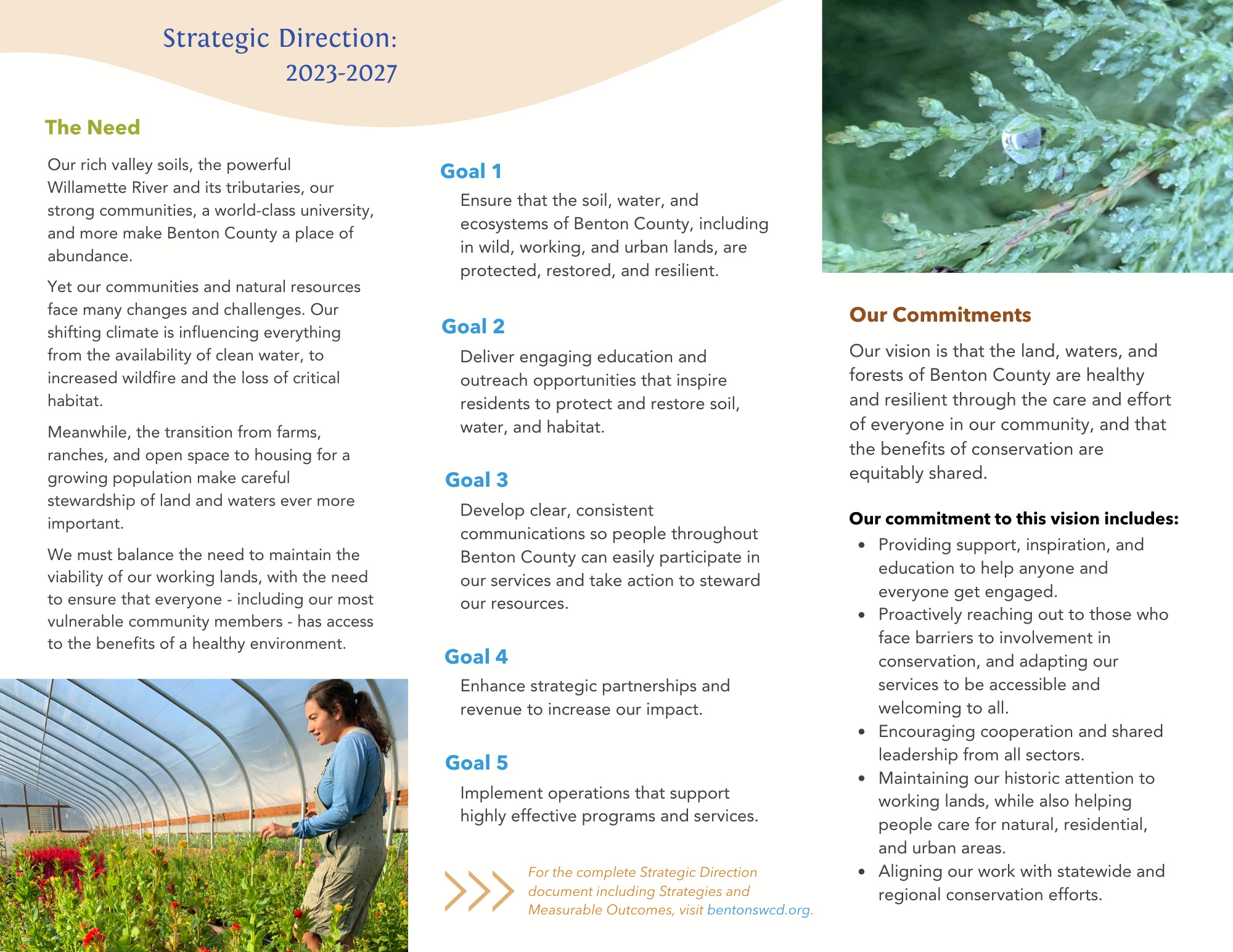 A strategic direction document for 2023-2027 detailing goals and commitments related to conservation in Benton County.