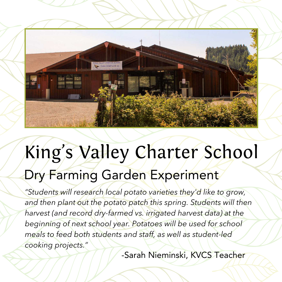 King's Valley Charter School Dry Farming Garden Experiment description and quote by a teacher.