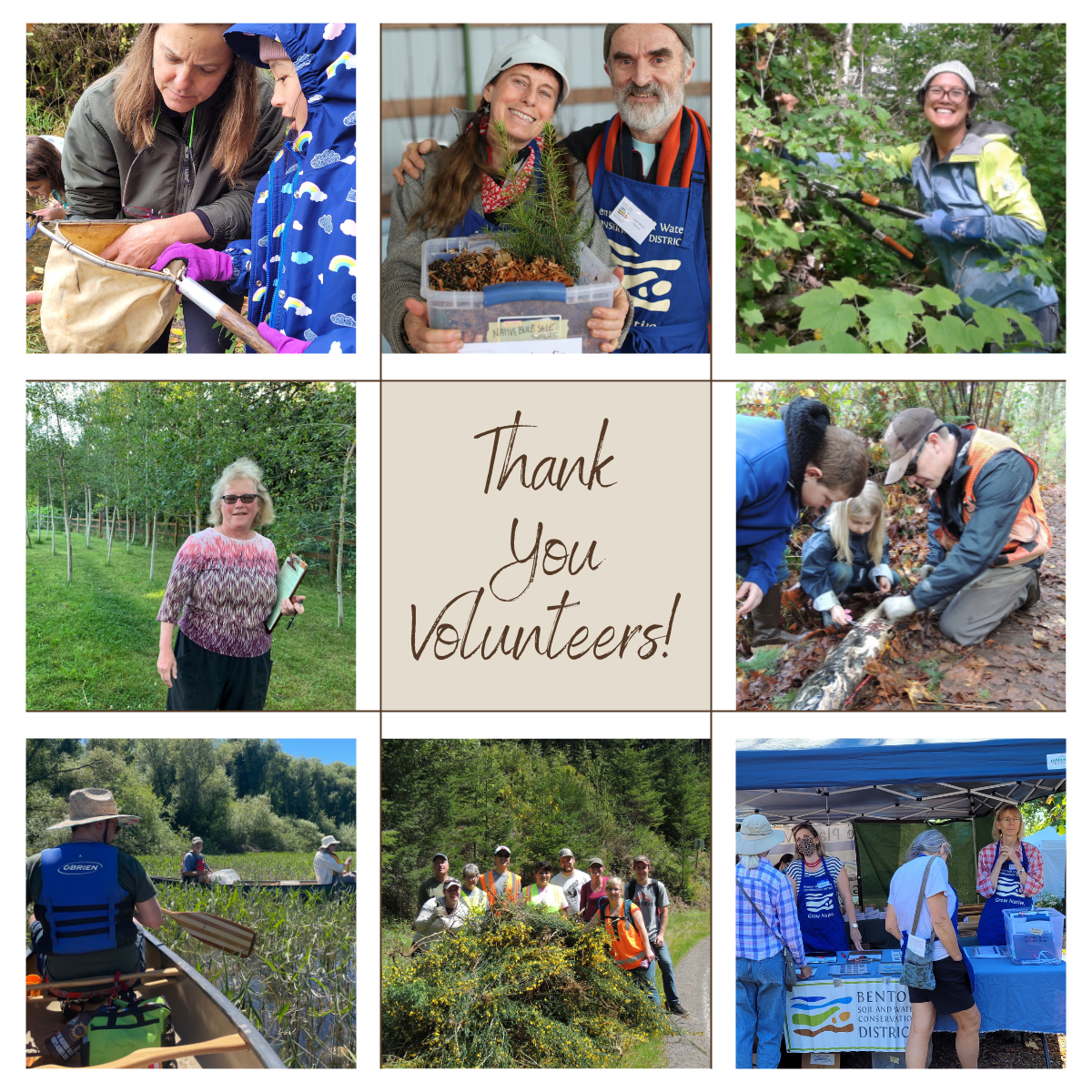 A collage celebrating volunteers, featuring various outdoor activities and a "Thank You Volunteers!" message.
