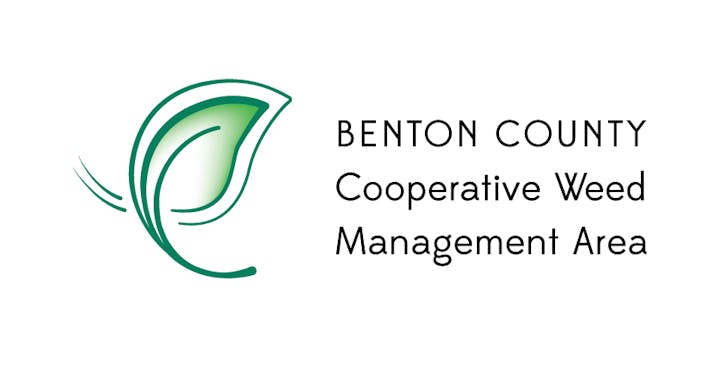 Logo of Benton County Cooperative Weed Management Area with a green leaf.