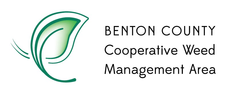 Logo of Benton County Cooperative Weed Management Area with a green leaf.