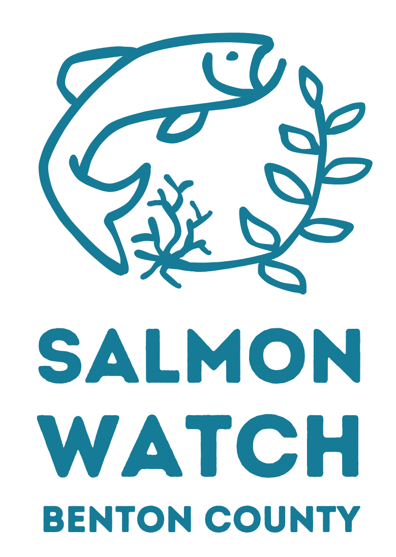A logo of "Salmon Watch Benton County" with a stylized salmon and plant elements.