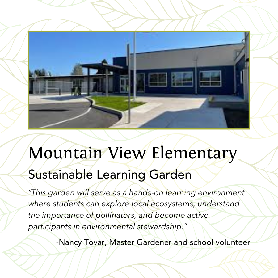 Image of Mountain View Elementary promoting a Sustainable Learning Garden for environmental education and stewardship.
