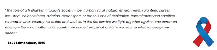 Text about the role of firefighters and a dual-colored ribbon symbol.