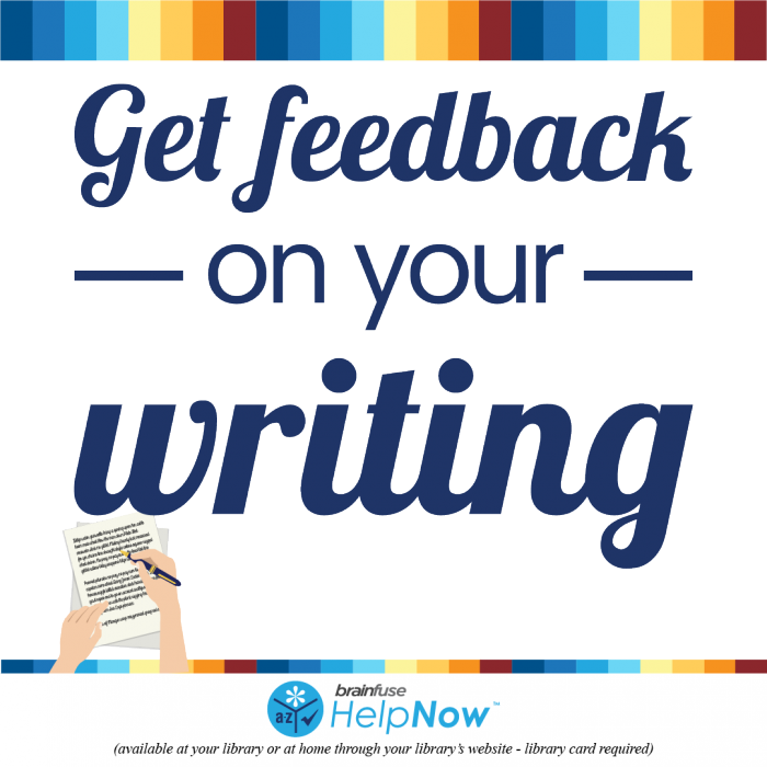 Ad for writing feedback service, "HelpNow" from Brainfuse, showing hands with pen and paper.