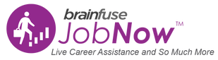 A logo featuring the text "brainfuse JobNow" with an icon of a person seated at a computer desk.
