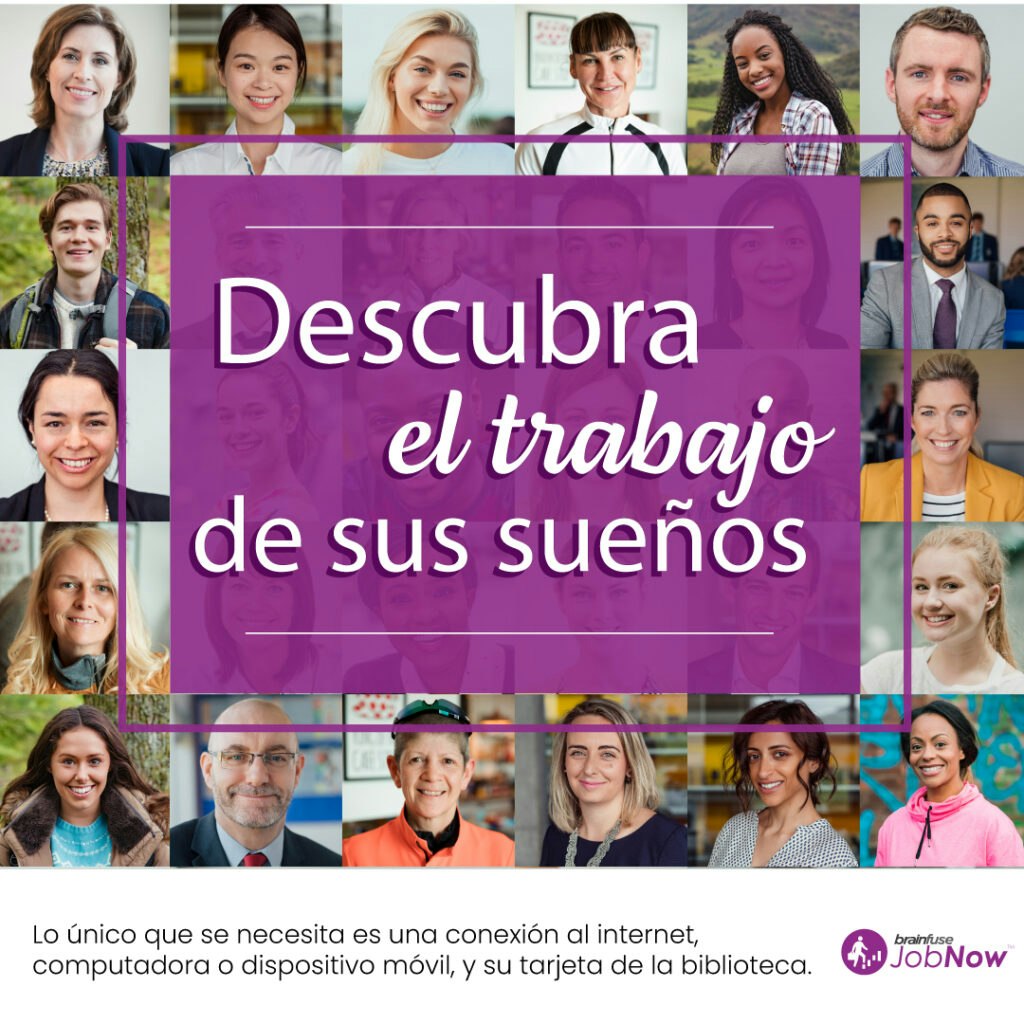 An ad with diverse people's portraits promoting "Descubra el trabajo de sus sueños" which means "Discover your dream job."