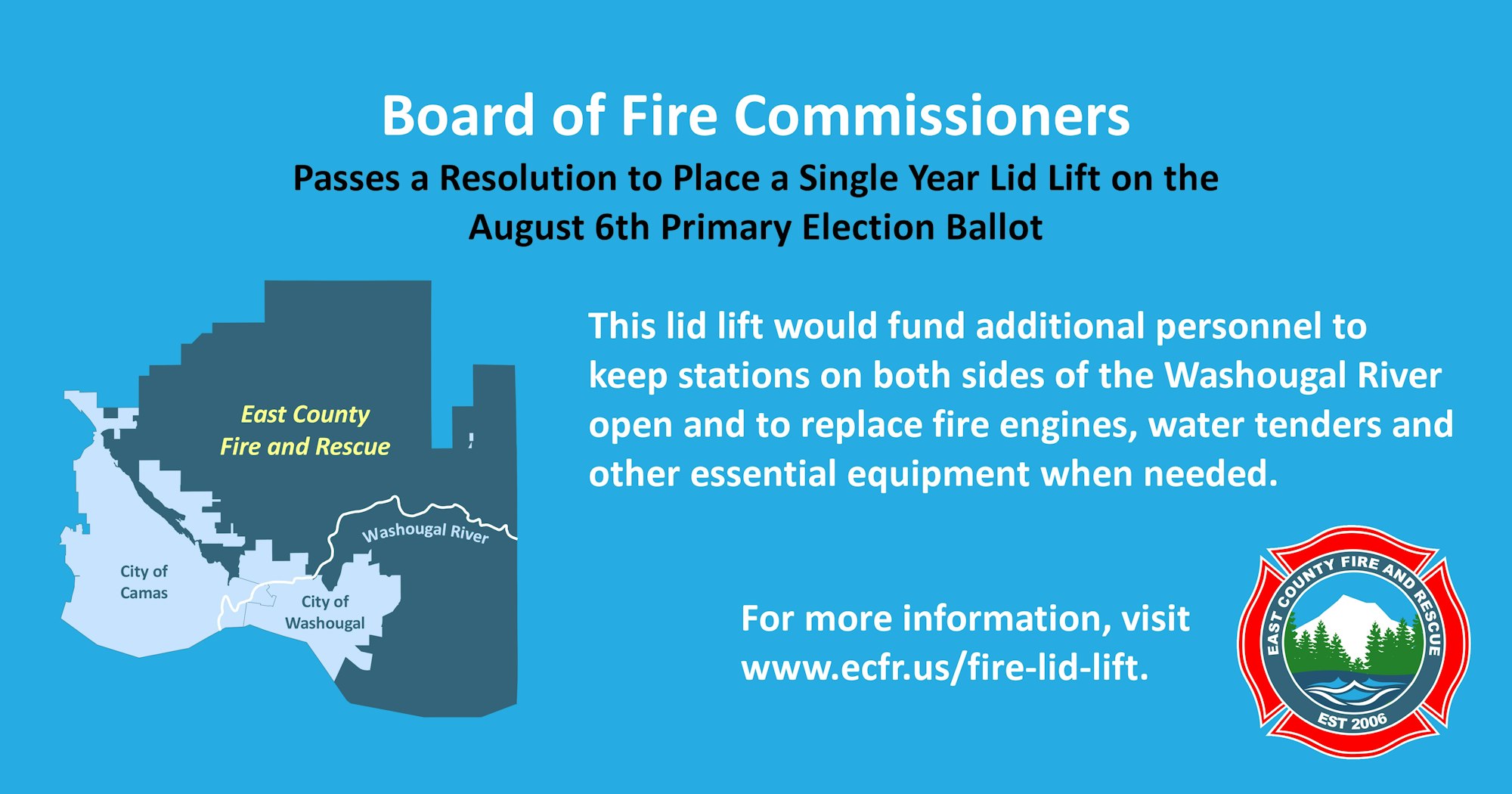 An announcement for a Fire Commissioners' resolution for a lid lift funding vote on the primary election ballot.