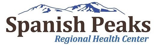 Logo of Spanish Peaks Regional Health Center with mountain graphics.