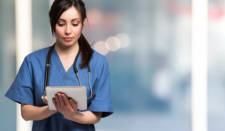 Nurse using a tablet