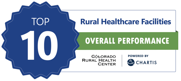 "Top 10 Rural Healthcare Facilities" badge, Colorado Rural Health Center, powered by Chartis.