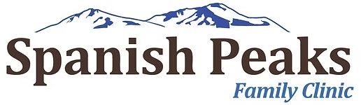 Logo with mountain graphics and text: "Spanish Peaks Family Clinic."
