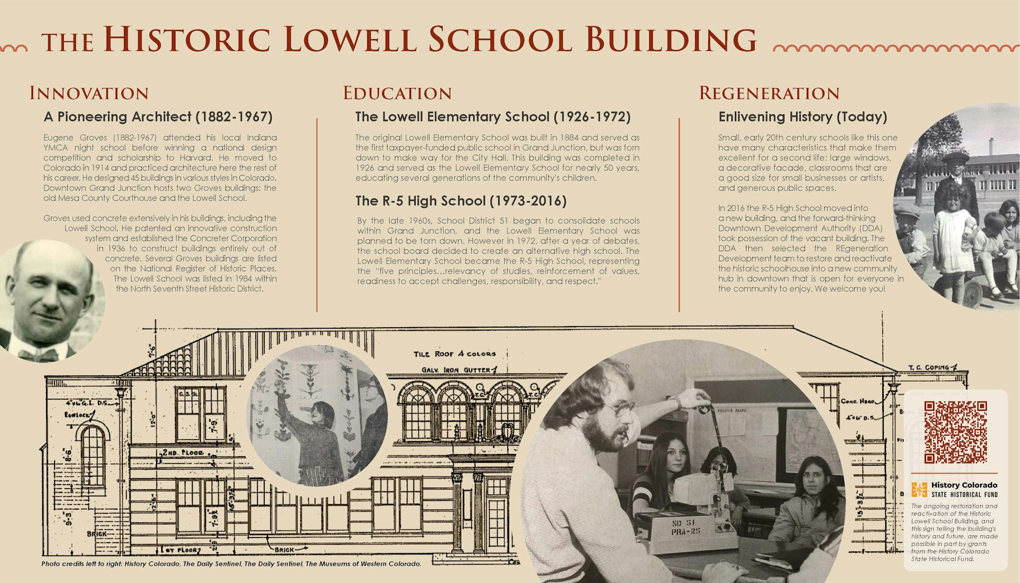Historic Lowell School Building: innovation by architect Eugene Groves, educational changes, and regeneration for community use today.
