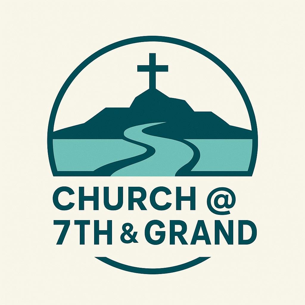 A logo featuring a cross on a hill with a winding path, labeled "CHURCH @ 7TH & GRAND."