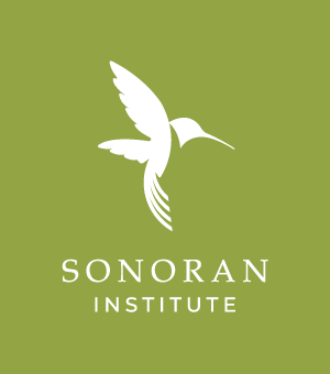 The image features a logo of the Sonoran Institute, depicting a stylized hummingbird on a green background.