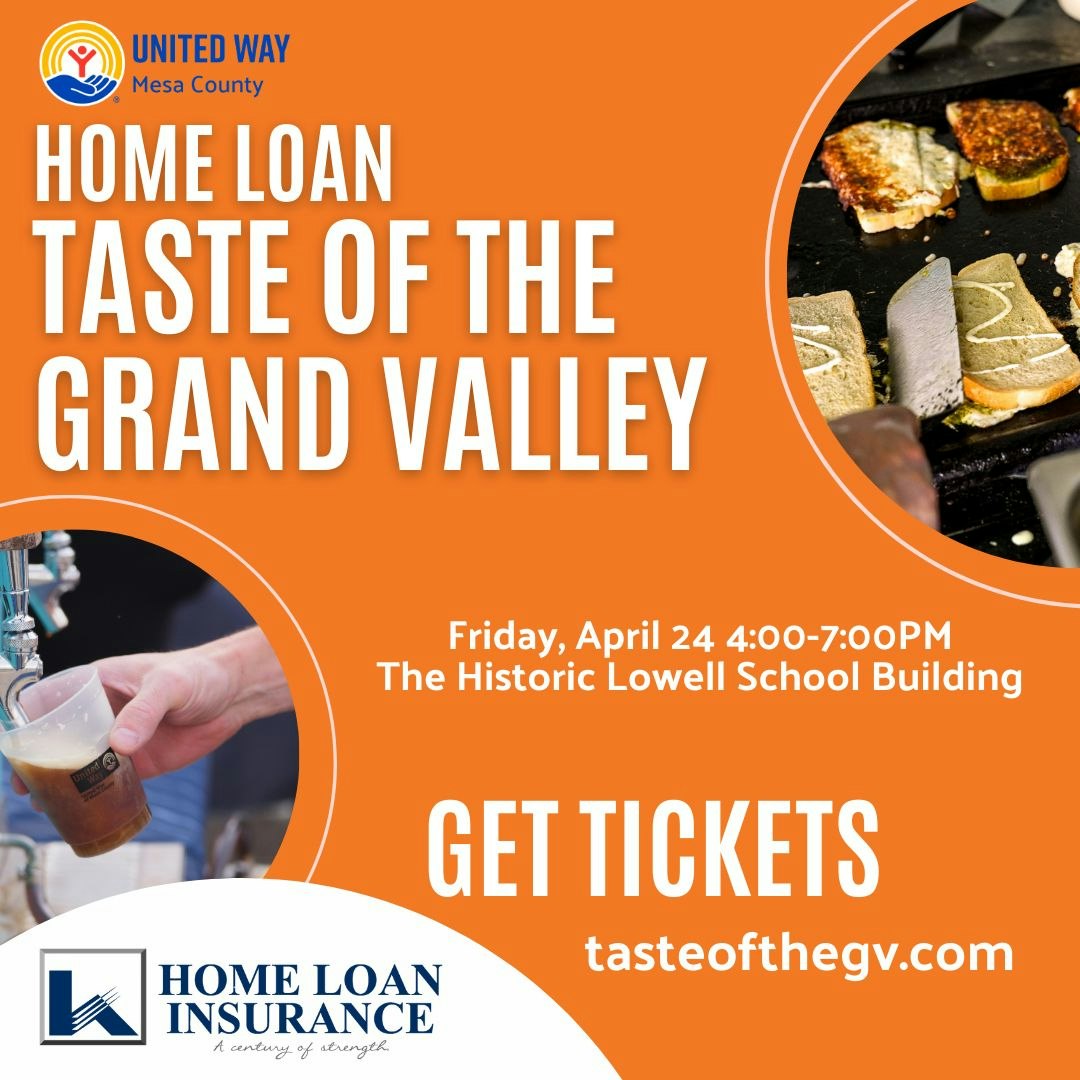 Event announcement for "Taste of the Grand Valley" on April 24, 4:00-7:00 PM at the Historic Lowell School Building. Get tickets!