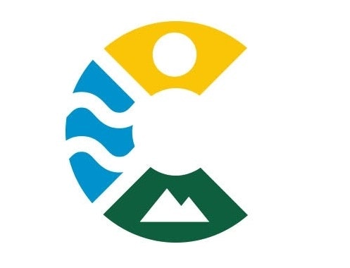 The image features a stylized letter "C" divided into sections with symbols representing a sun, waves, and mountains, suggesting nature themes.