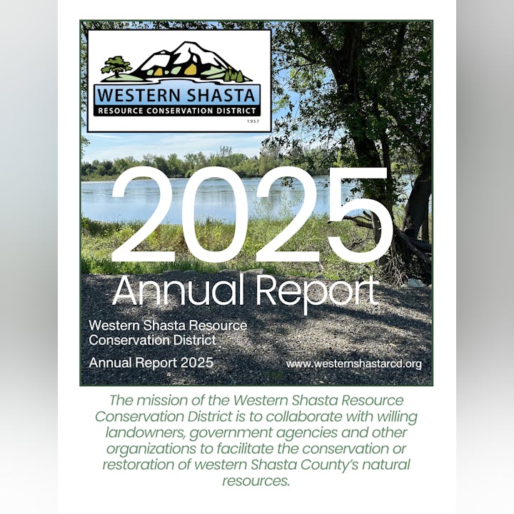 The image shows the 2025 Annual Report for the Western Shasta Resource Conservation District, focusing on conservation efforts.