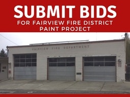 Fire station with an overlay text "SUBMIT BIDS FOR FAIRVIEW FIRE DISTRICT PAINT PROJECT."
