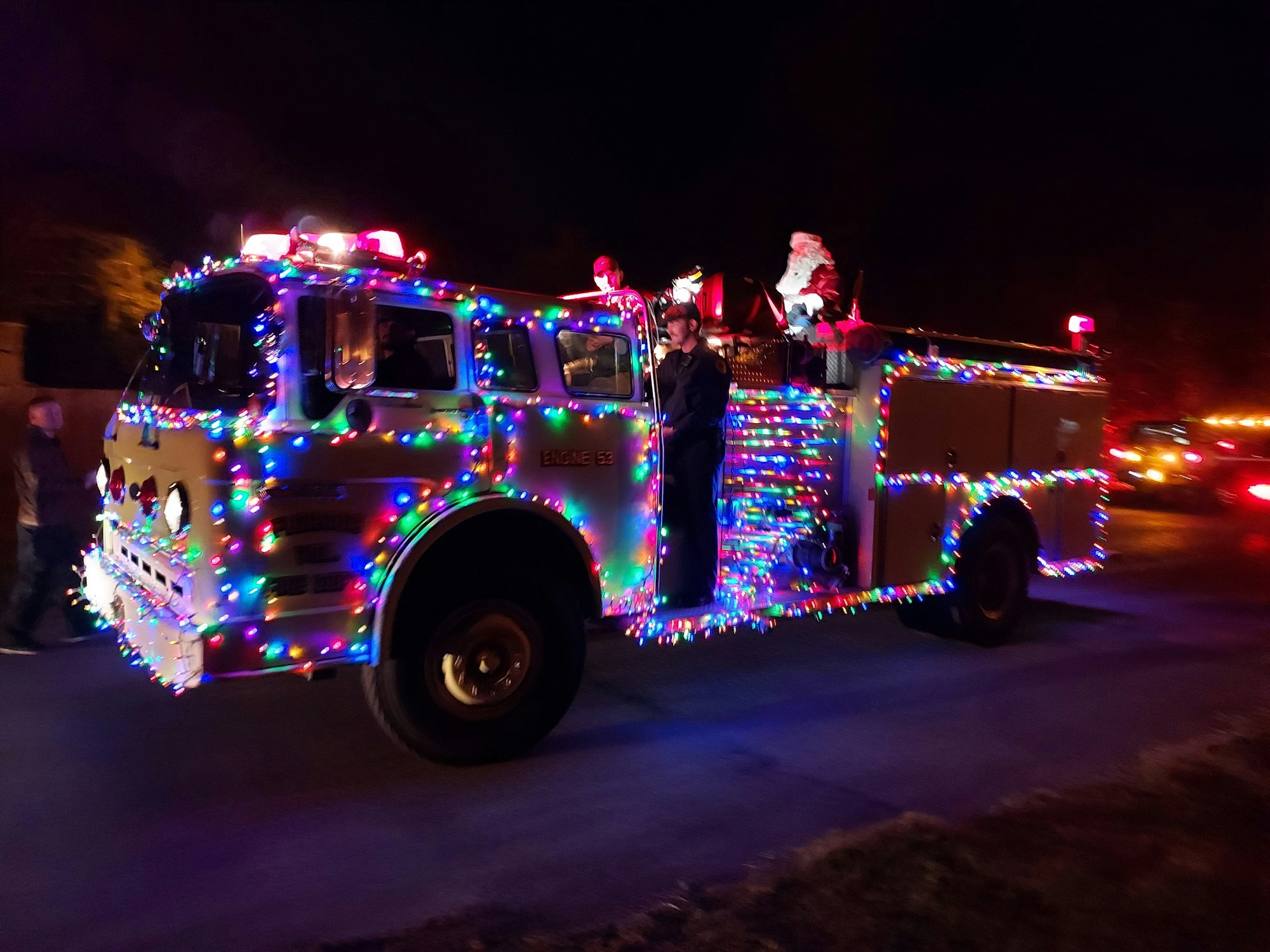 Engine 5-3 all dressed up for the 2021 annual Santa Run. Merry Christmas, Ho, ho Ho!!