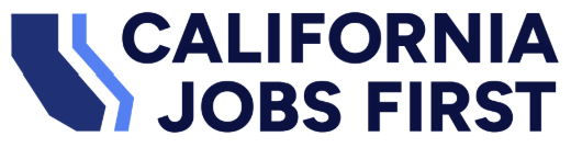 Logo with a stylized California shape and "CALIFORNIA JOBS FIRST" text.