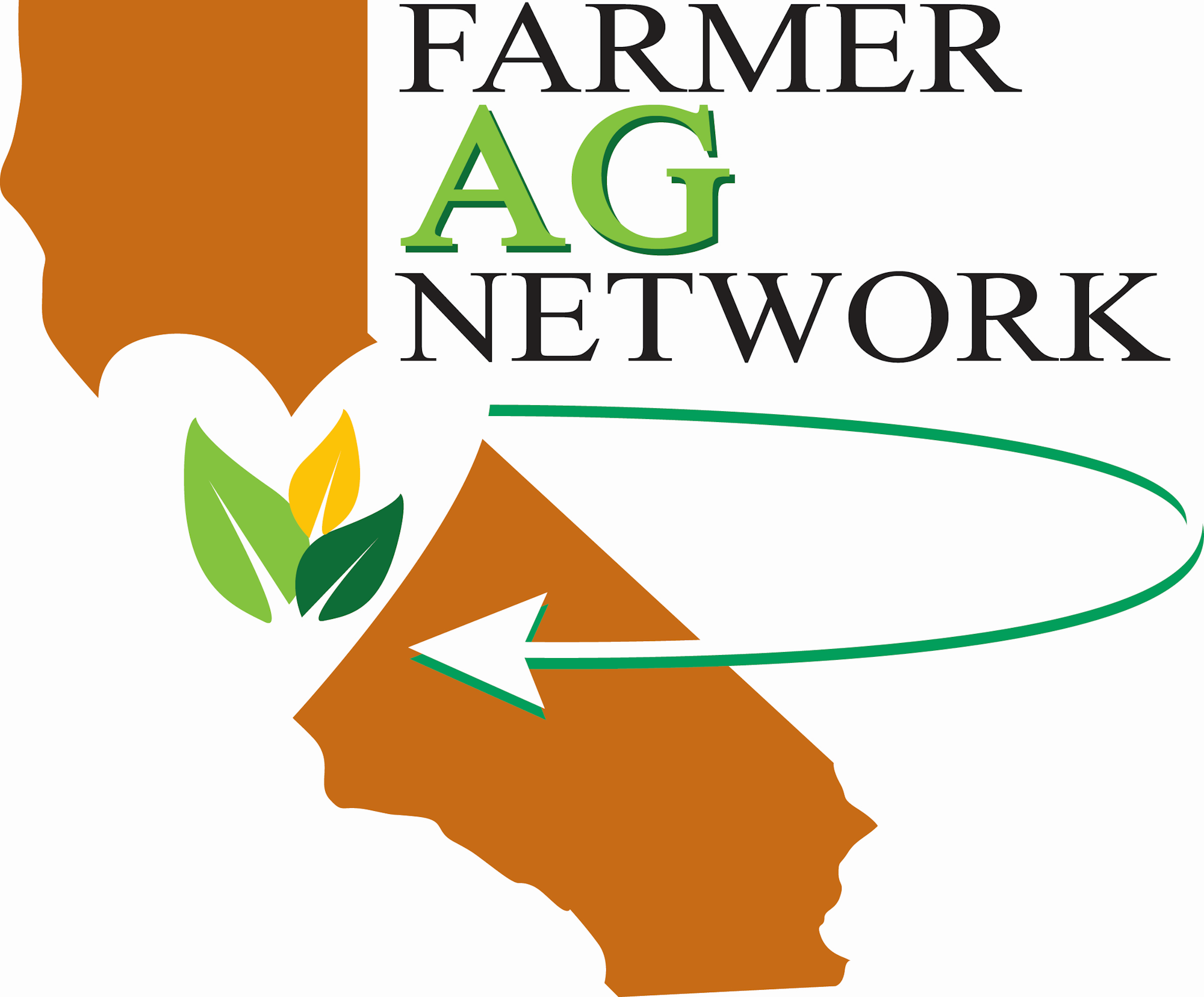 The image features a logo for the "Farmer Ag Network" with California's outline and green agricultural elements.