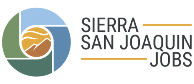 Logo with a circular design and text "Sierra San Joaquin Jobs" in a modern font.