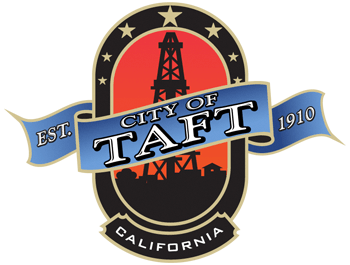 Logo of Taft, California with an oil rig silhouette, established 1910.