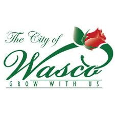 Text: "The City of Wasco - Grow with Us" with a red rose graphic.