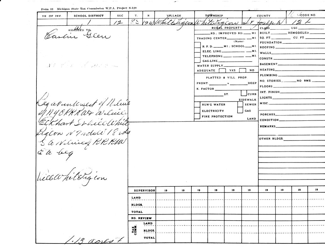 Form 31 from Michigan State Tax Commission for property assessment, mentioning "Carlin Glen," with handwritten notes.