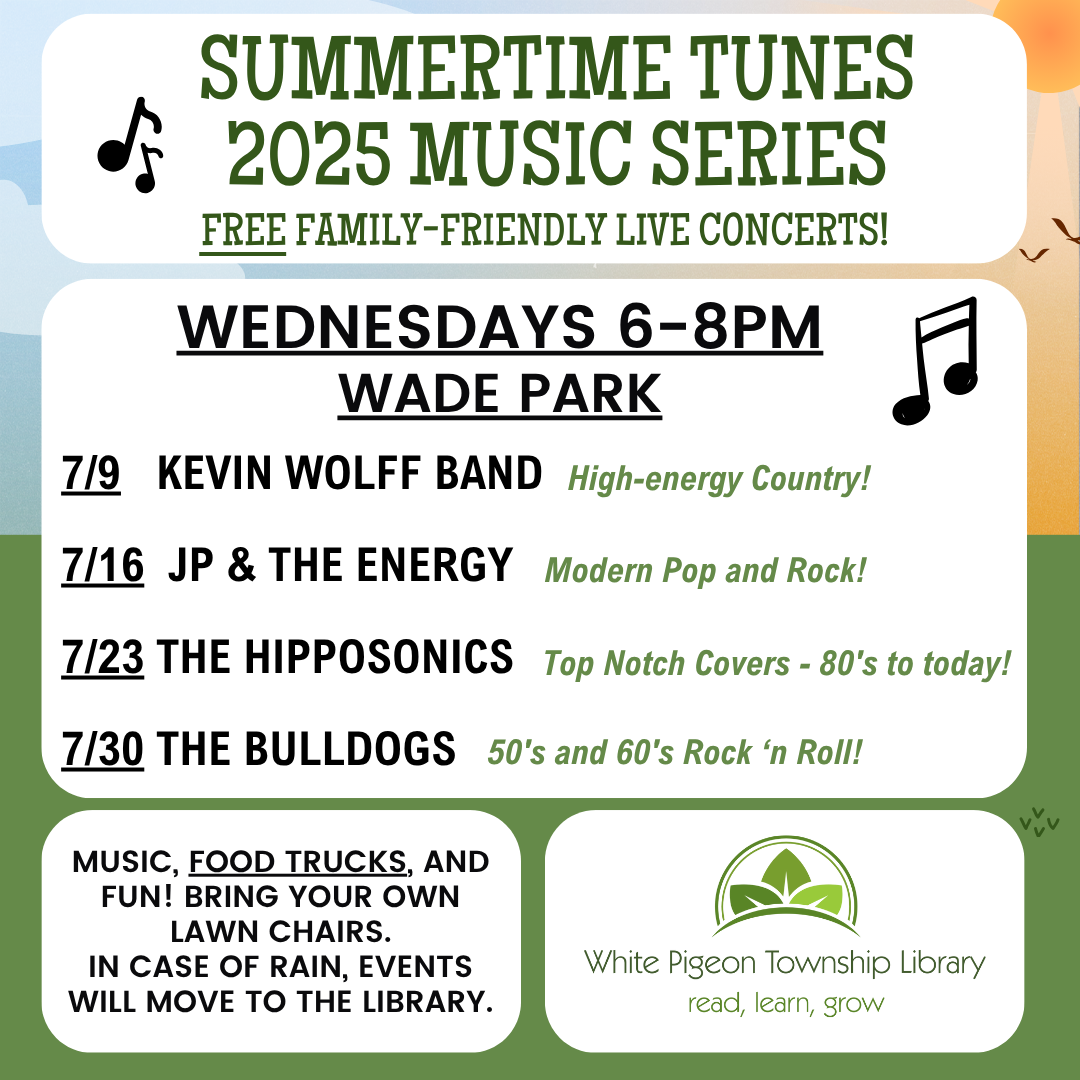 Summertime Tunes 2025 Music Series every Wednesday in July at Wade Park, 6-8 PM. Free live concerts, food trucks, family-friendly.