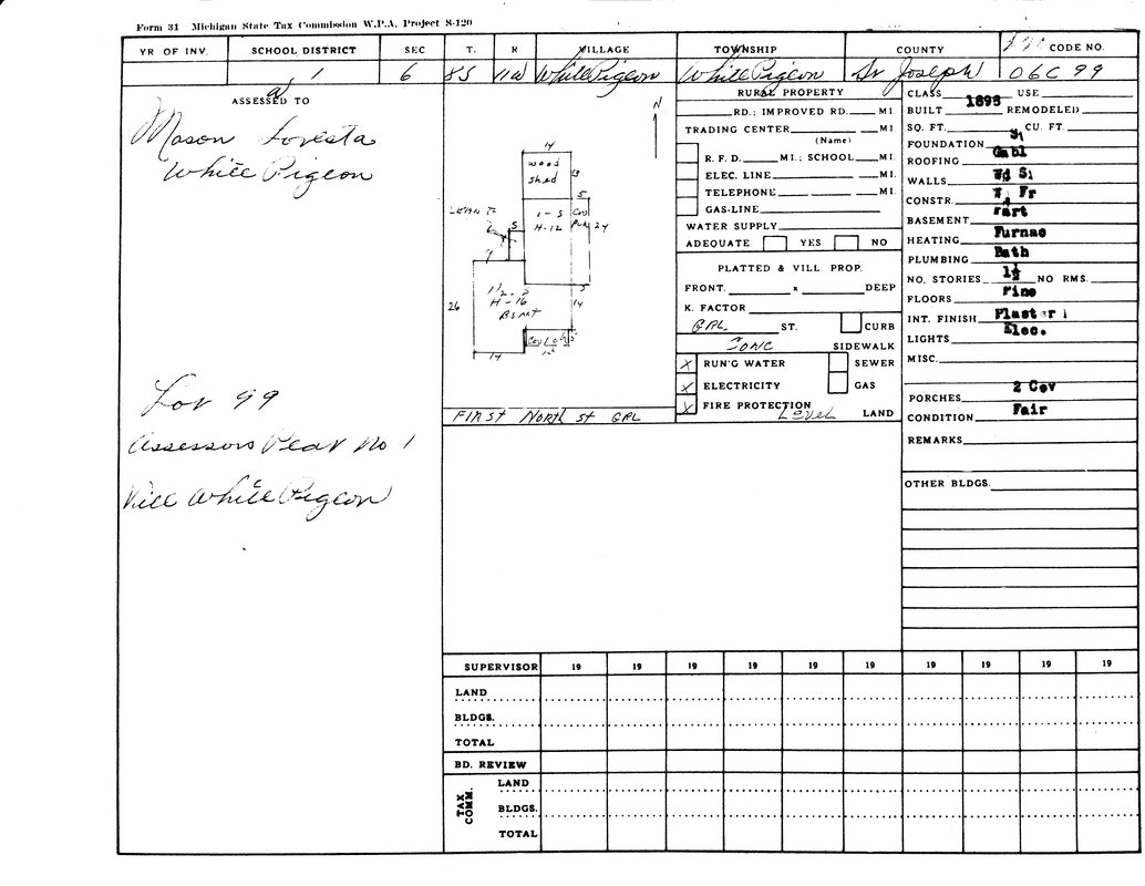 Form 31 from the Michigan State Tax Commission, detailing property information for Mason Lovata in White Pigeon.