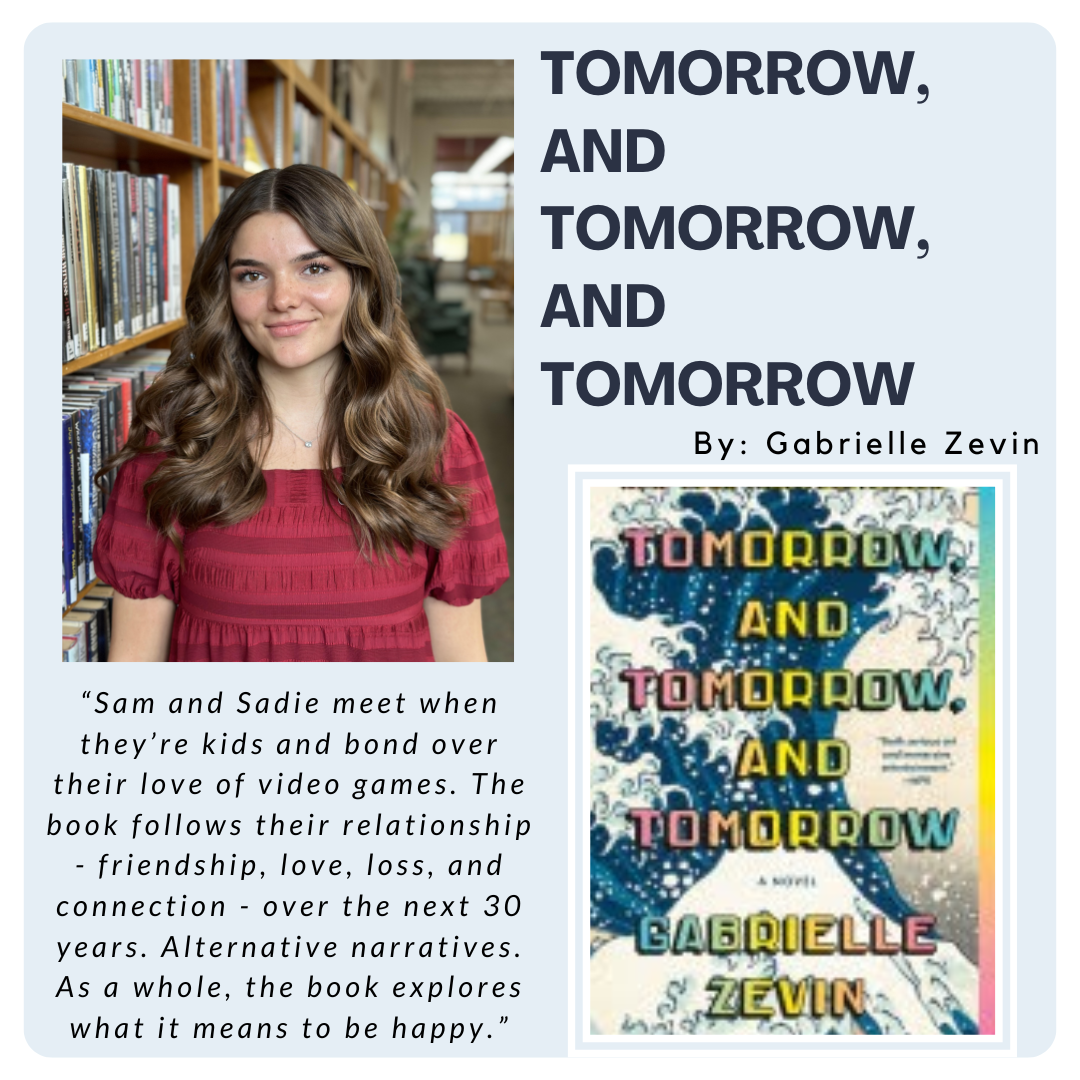 Book cover and description for "Tomorrow, and Tomorrow, and Tomorrow" by Gabrielle Zevin, featuring friendship and video games.