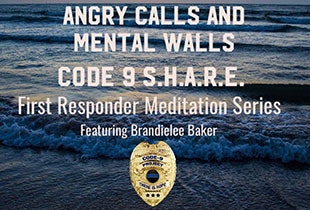 Promotional image for "First Responder Meditation Series" called CODE 9 S.H.A.R.E., featuring ocean waves and a badge.