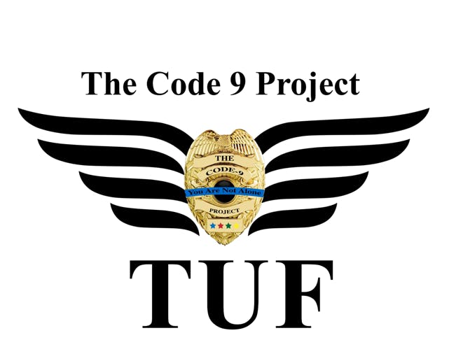 Logo with wings and a badge stating "The Code 9 Project - You Are Not Alone" and "TUF" at the bottom.