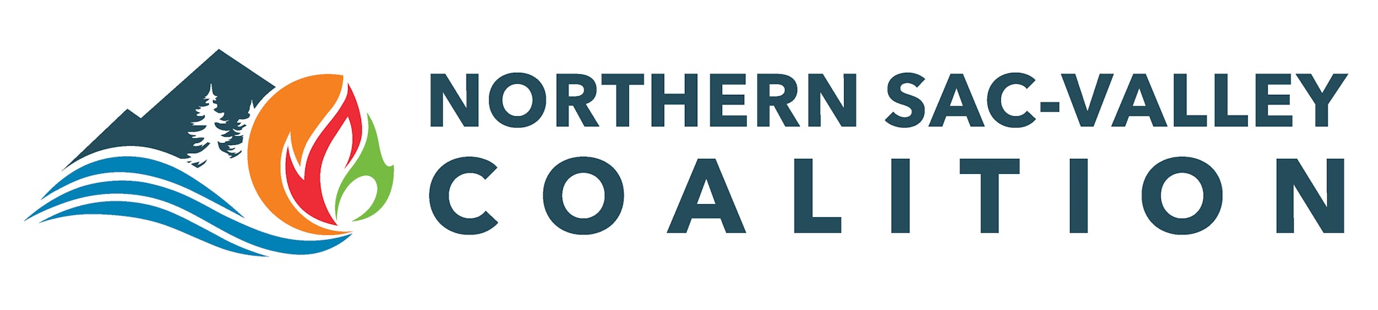 Logo with mountains, trees, water, and fire symbol next to "Northern Sac-Valley Coalition."