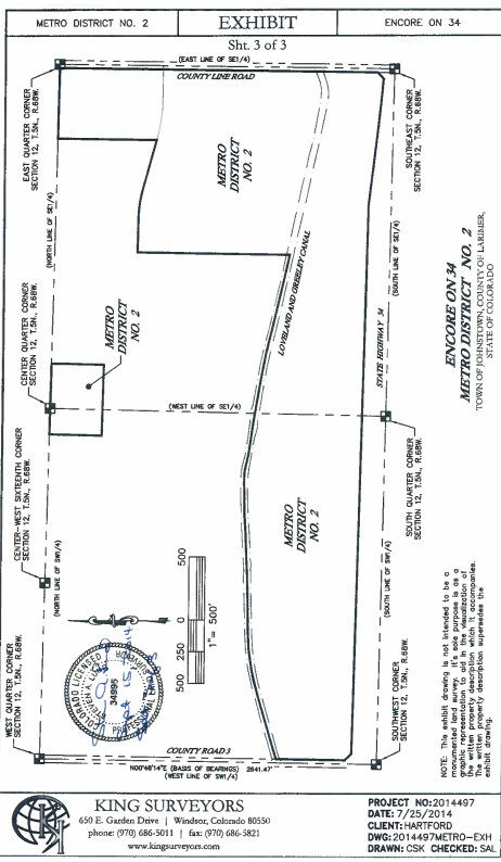 A survey map showing Metro District No. 2, boundaries, and road details by King Surveyors.