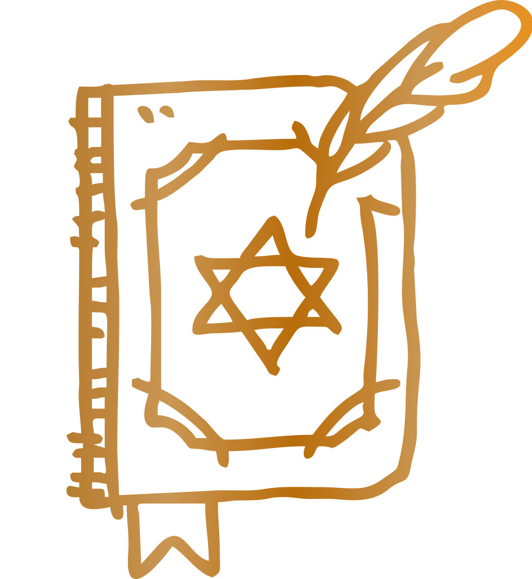 A book with a Star of David and a quill on the cover.