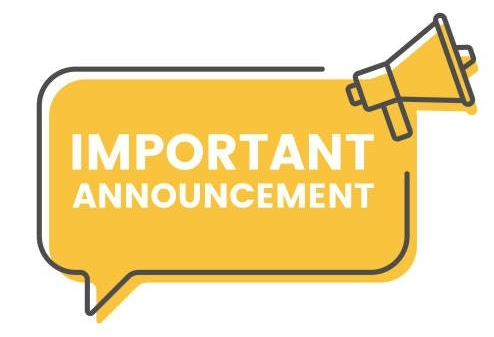 A yellow speech bubble with a megaphone icon contains the text "IMPORTANT ANNOUNCEMENT."