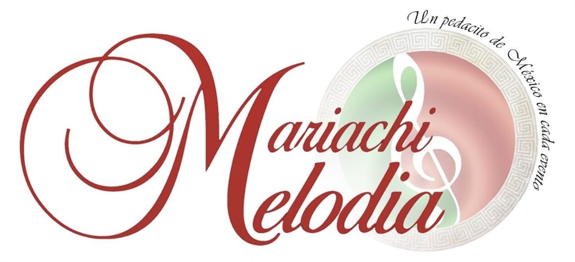 The image features the logo for "Mariachi Melodia," highlighting Mexican music, with a decorative design and slogan.