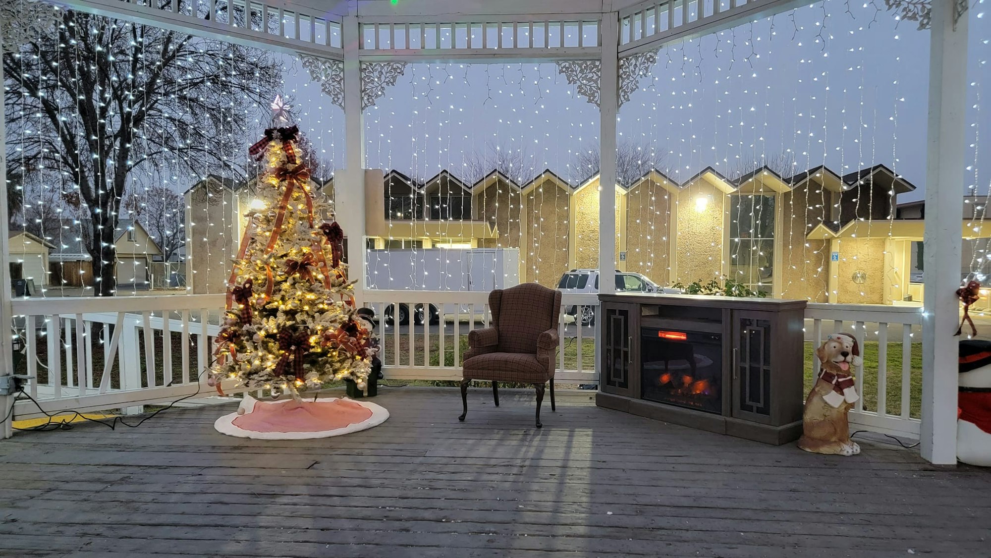 May contain: christmas, christmas decorations, festival, christmas tree, fireplace, and indoors