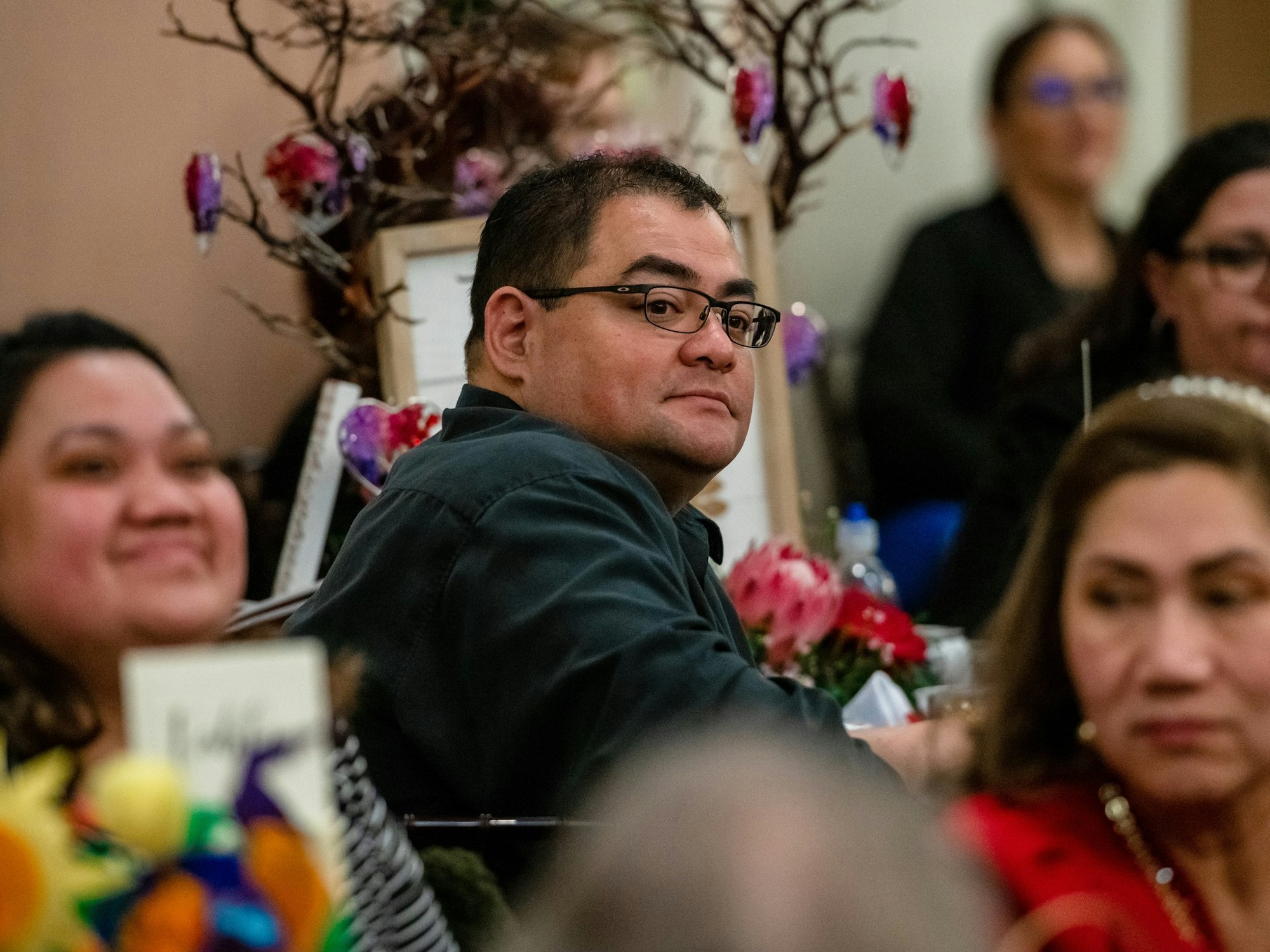 May contain: flower, flower arrangement, plant, flower bouquet, adult, female, person, woman, accessories, glasses, male, man, face, head, people, and rose